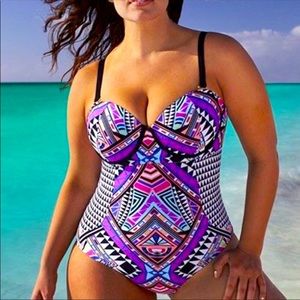 Swimsuits for All Geometric Print One Piece 14